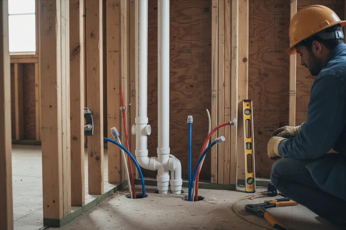 Drain and supply rough-in during Sump Pump Repair in Posen
